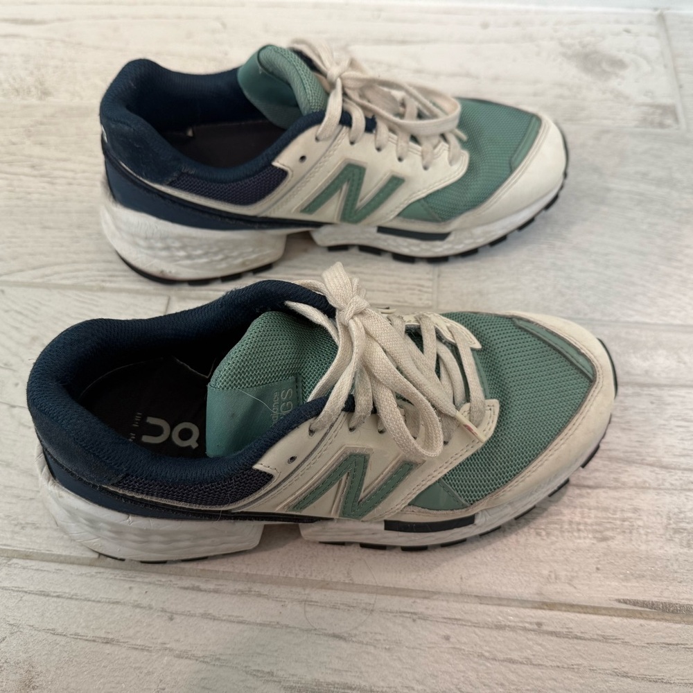 New Balance FIGS Teal and Cream Sneakers